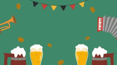 Ekim Festivali, Arkaplan Animasyonu 'nu kutluyor. Bir kupa bira, bir şişe bira, bir simit, bir sosis..