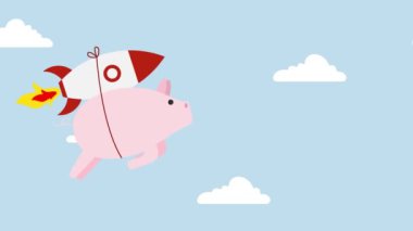 4k Animasyon Artırma Biriktirme ve daha yüksek kazanç elde etmek, roketli uçan pembe kumbara.