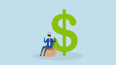 İşsizlik, büyük paralarla kartonda oturan depresif işsiz işadamlarının animasyonu