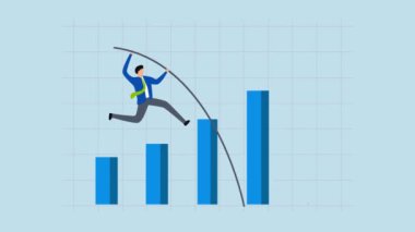 İş büyümesi, iş adamlarının büyüme çubuğunun üzerinden atlamasının animasyonu.