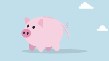 Yeni araba için para biriktirmek, zengin domuz kumbarası açık konteynır yükleme animasyonu yeni sahibine yeni bir araba veriyor.