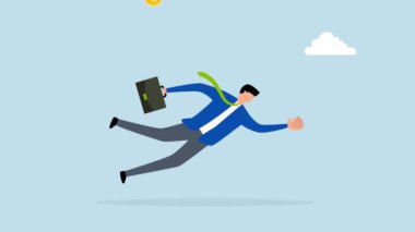 Yatırım fırsatının 4k animasyonu, iş adamı beysbol eldiveni ile altın sikkeleri yakalamak için sıçradı.