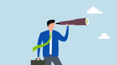 Yatırım fırsatı arayan yatırımcı, $işaretini görmek için dürbünle bakıyor.