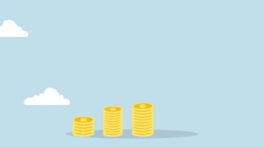 Finansal amaç, işadamlarının 4k animasyonu hedeflenen bayrağa ulaşmak amacıyla madeni para yığınına tırmanmak için basamakları tırmanması.