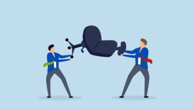 İş yarışması, iş adamlarının 4k animasyonu savaşta rekabet ediyor ve ofis müdürü koltuğunu çekiyor.