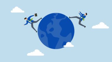 Küresel iş rakibi, tüccarların 4k animasyonu kaçarak ve dünyada birbirini yakalayarak rekabet ediyor.