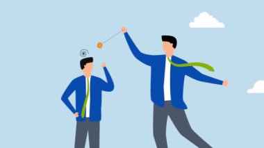 İşletme sahibinin 4k animasyonu çalışanlarını hipnotize etmek için bir saat kullanıyor..