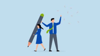 Patron senin işini üstlenir, 4k animasyonunda büyük bir işadamı yalancıyla büyük bir kalem tutan zavallı kadın işinden ödüllendirilir..