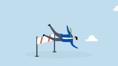 İş başarısızlığı, hayal kırıklığına uğramış iş adamının 4k animasyonu engeli aşıp yere düşmez..