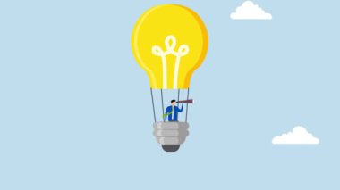 Yeni iş fırsatları aramak, iş adamlarının 4k animasyonu teleskoplu ampul balonu kullanmak ve bir vizyon aramak..