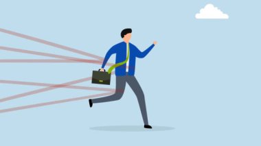 Kariyer engelli iş mücadelesi, bürokrasiyle bağlı iş adamının 4k animasyonu kaçmak için elinden geleni yapıyor.