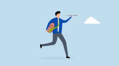 Aynı anda birden fazla işi idare etmek, 4k animasyon iş adamı bir çok dart tahtası hedefi taşır.