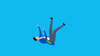 İş başarısızlığı, altın anahtarlı iş adamının 4k animasyonu ampul fikri lambasına anahtar takacak.