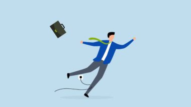 Hata ya da hata, sakar iş adamının yere düşen elektrik prizine takılıp düşmesinin 4k animasyonu..