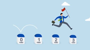 Ticari amaca ulaşmak için bir dönüm noktası olan proje, başarı bayrağı taşıyan işadamının 4k animasyonu hedefine ulaşmak için kilometre taşlarına sıçradı.