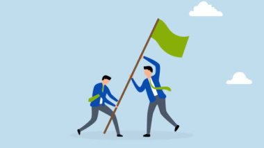 Takım başarısı, iş adamlarının takım çalışmalarının 4k animasyonu zafer bayrağını kaldırmaya yardımcı oluyor.