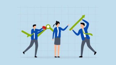 İş geliştirme süreci, iş adamlarının 4k animasyonu yukarı doğru ok ile bir iş büyüme tablosu geliştirmeye yardımcı oluyor.