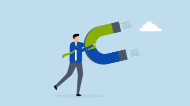 Ticari fırsatları cezbetmek için gücü olan iş cazibesi, tüm ilgi çeken yüksek mıknatıslı iş adamlarının 4k animasyonu.