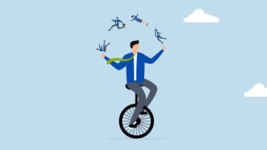 İnsan yönetimi ya da İK, tek tekerlekli bisiklet dengesi üzerinde çalışan iş adamının 4k animasyonu, ekip üyelerinin hokkabazlığı insanları çeşitlendiriyor.