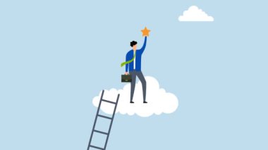 Ticari şampiyon ödül almayı başardı, iş adamlarının 4k animasyonu bulutlara tırmanıp değerli bir yıldıza ulaştı ve onu yakaladı..