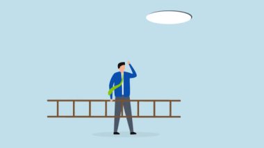 İş dünyası kriz sorununu çözmeyi umuyor, merdivenleri tutan işadamlarının 4k animasyonu, umut ışığına bakarak, delikten tırmanmayı ve kaçmayı planlıyor.