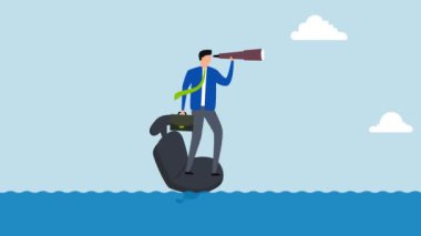 Kariyer geleceği, yalnız iş adamının 4k animasyonu yakın gelecekte uzanan bir ofis sandalyesinde duruyor..