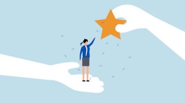 Çalışan başarısı, güvenini kazanmış ve yıldız ödülü almış bir iş kadınının 4k animasyonu..