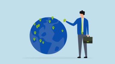 Küresel iş büyümesi, iş dünyasının CEO 'sunun 4k animasyonu dünya haritasına yeni bir dal iğnesi koydu.