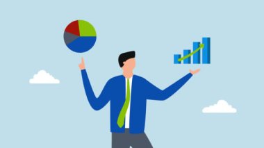 Pazar analizi, akıllı iş adamlarının 4k animasyonu iki eliyle sanal analitik şema ve grafik sunar.