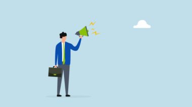 Hayır demeyi öğren, kendine güvenen bir iş adamının 4k animasyonu megafonda patronuna 