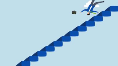 İş riski, talihsiz bir iş adamının 4k animasyonu mali krizde merdivenlerden düşmesi veya kariyerinde tökezlemesi..