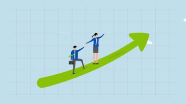 Takım çalışması hedefe ulaşmak için birlikte iş birliği yapar. Çalışan ok diyagramı ile el ele tutuşan işletme yöneticisinin 4k animasyonu..