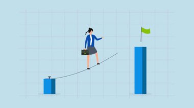 Kariyer yarışması, iş kadınının 4k animasyonu ipe tırmanarak daha yüksek bir amaca ulaşması..