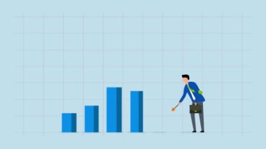 İşinizi büyütün, iş adamlarının 4k animasyonu iş büyümesini arttırmak için havai fişekleri roketten ateşleyin.