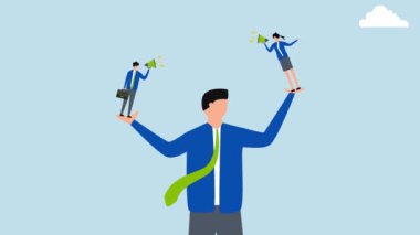 Çalışanların sesi, yöneticinin 4k animasyonu iki eliyle bağıran çalışanları dinliyor..