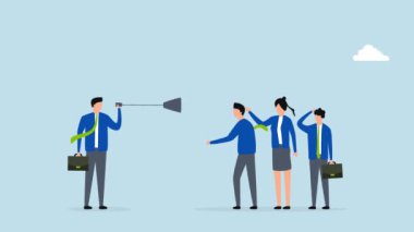 Etkili iletişim, yöneticinin net bir tartışma toplantısında megafonla bir ekiple konuşması 4k animasyon..