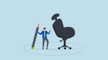 İş sınırları, iş adamının ofis sandalyesinin etrafında daire çizmesinin 4k animasyonu..