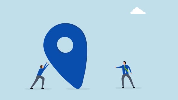 Company establishment, 4k animation of businessman company founder construction office manufacturing pins company contact person address.