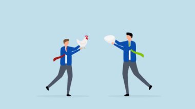 İş dünyası tartışması, iş ortaklarının 4k animasyonu tavuk yumurtası tartışması, ki bu önce gelir..