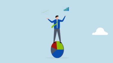 Analitik araştırmalar, iş adamlarının 4k animasyonu ve analitik verilerle birlikte kontrol çemberi diyagramı ile yürütülen veriler.