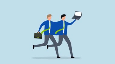 Esnek işlerde iş paylaşımı, aynı bilgisayarda çalışan iki iş adamının 4k animasyonu.