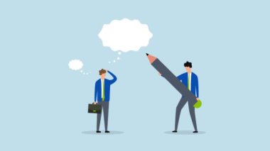 Olumlu düşün. İşletme müdürünün 4k animasyonu. Çalışan olumsuz düşüncenin üzerine olumlu bir işaret çizmek için kurşun kalemle..