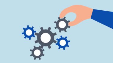 Problemi çözmek için iş çözümü, iş adamının 4k animasyonu makinenin iyi çalışması için önemli teçhizat koyun.