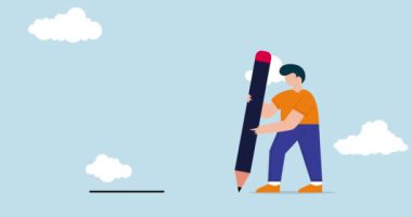 Bilgi sınırlaması ya da bariyer kavramının 4k animasyonu, büyük kalem tutan iş adamı