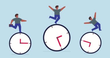 Zaman yönetiminin 4k animasyonu. İş adamları saat gibi ilerliyorlar. Orta sahada çok yetenekli adamlar var. Hedefe ulaşmayı başarıyorlar.