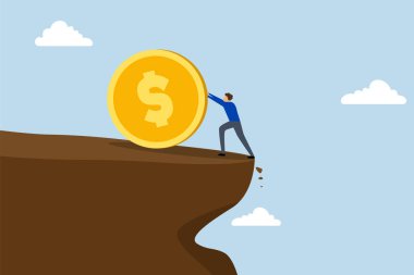 Borç, iş adamı, hayal kırıklığına uğramış hisseder, büyük bir madeni parayı uçurumun kenarından aşağı itmek için çok çaba sarf eder..