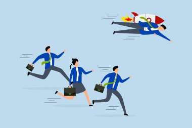 İş yarışmasını kazanmak için rekabetçi bir avantaj, bir roketle akıllı bir girişimci bir iş yarışmasını kazanmada lider konumunda..