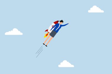 Başarı artırıcı, roket iticisi veya jet motoru kullanan kadın girişimci.