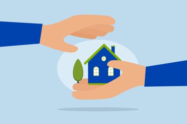 Ev sigortası, iş adamı evi elinde tutarken diğer elini de sigorta gibi kullanıyor..