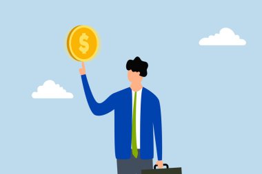 Finansal plan yatırım stratejisi, güvencesi olan bir işadamı parmak ucunda büyük bir para çeviriyor..